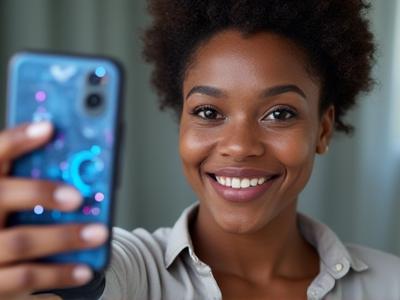 Client prenant un selfie pour un diagnostic de peau via une application