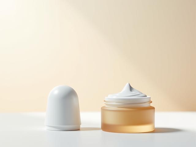 Pot de crème de luxe rechargeable avec sa capsule de recharge à côté, sur un fond épuré.