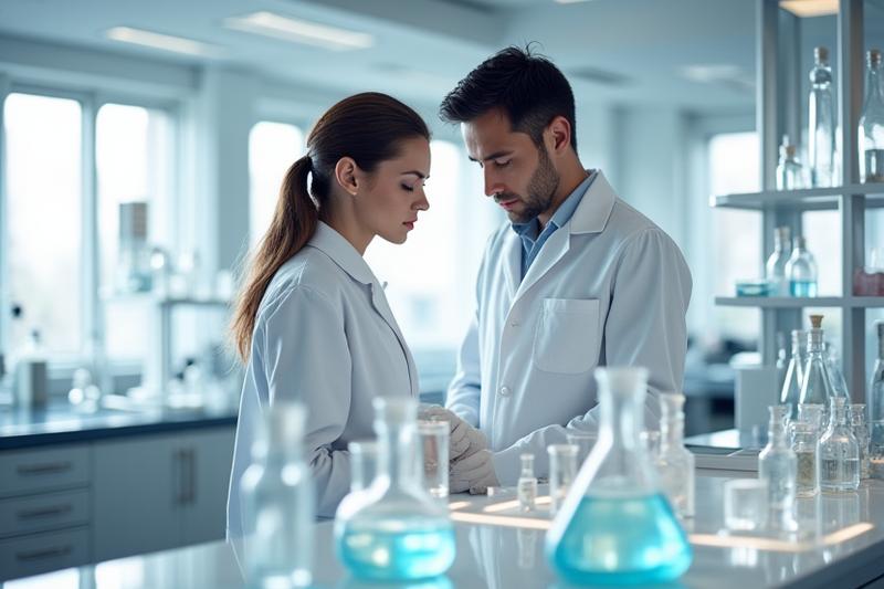 Équipe de formulateurs en laboratoire chez Sable Doré, travaillant sur des produits cosmétiques