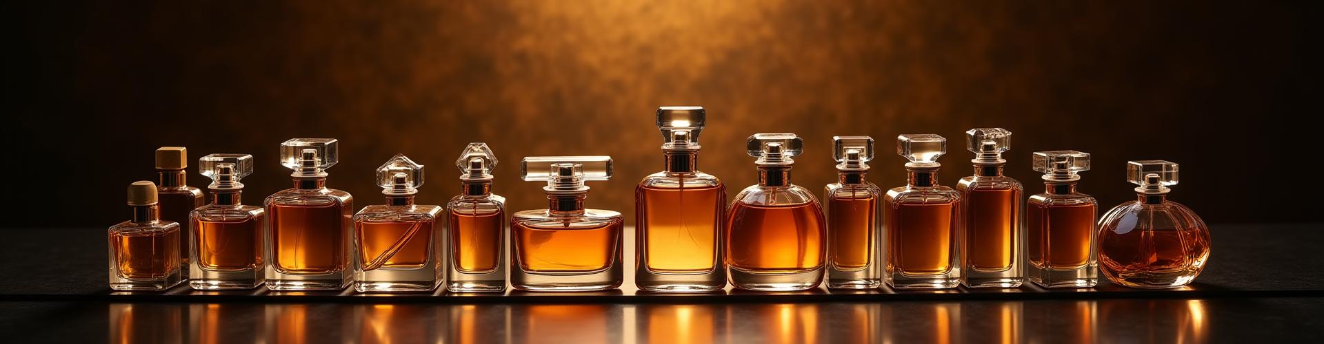 Collection de flacons de parfum luxueux sur une surface réfléchissante