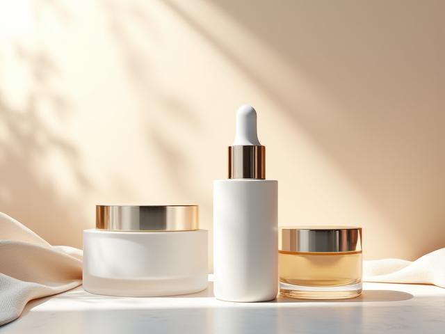 Produits cosmétiques anti-âge luxueux et packaging en verre recyclé