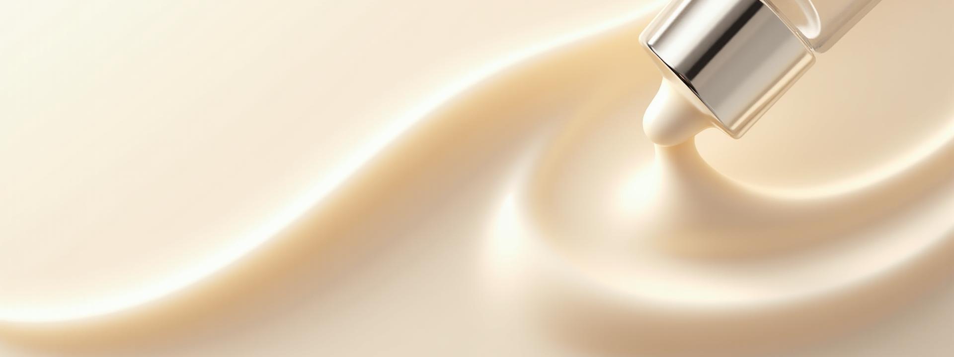 Macro d'une texture de crème luxueuse ou d'une pipette déposant un sérum